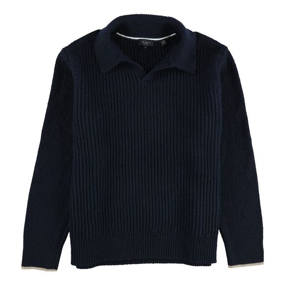 Ted Baker Mens London Ademy Ribbed Wool Polo Pullover Sweater Blue XL DM